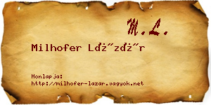 Milhofer Lázár névjegykártya